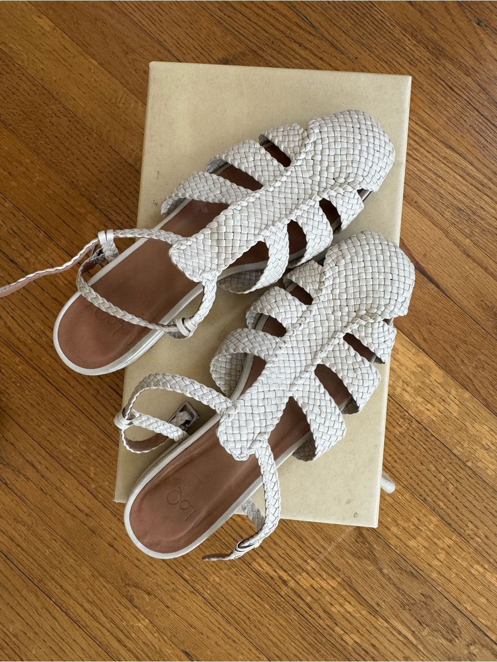 LOQ White Woven Strappy Flat Sandals